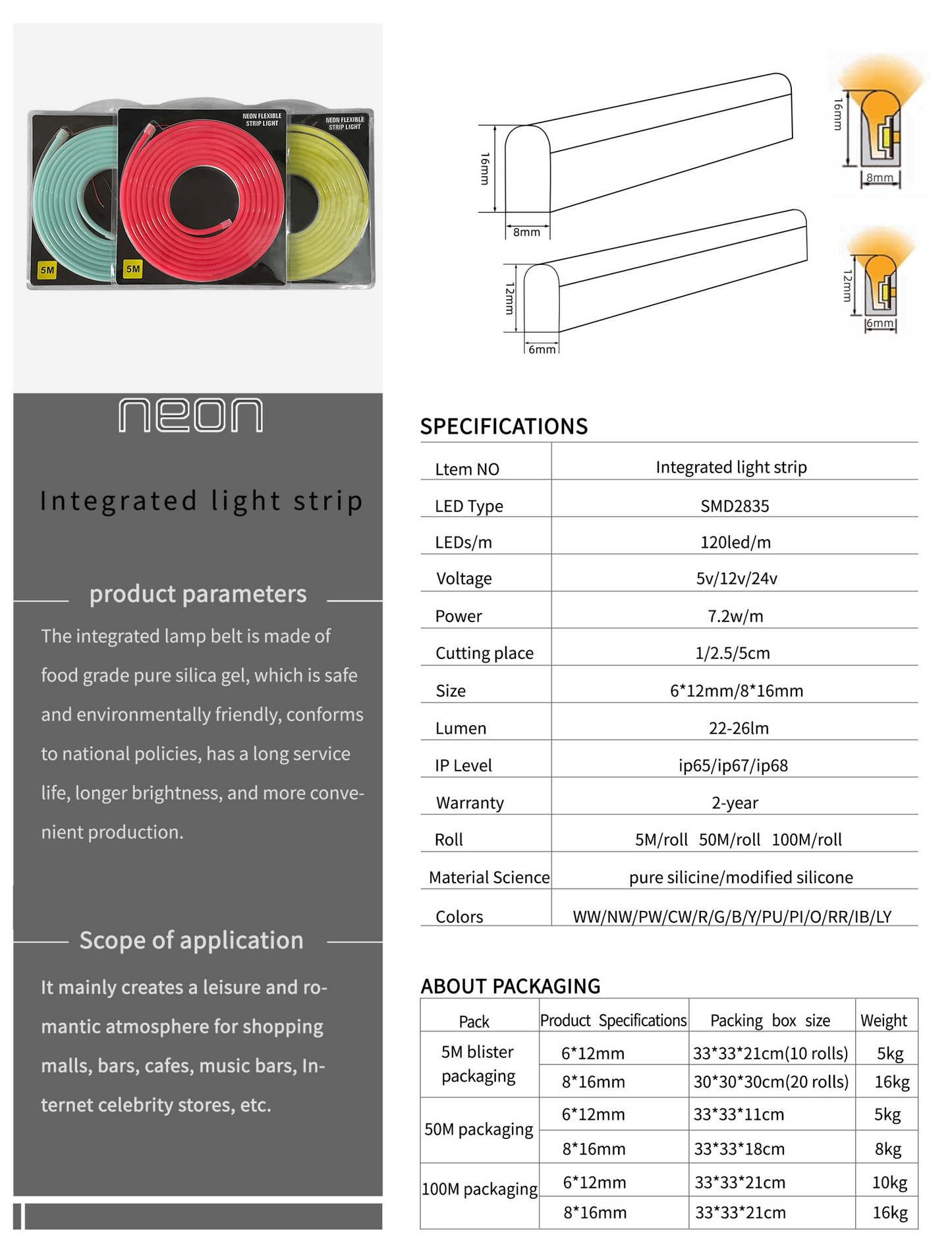 LED NEON 6x12mm COLOR ROJO