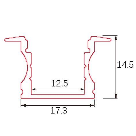 PERFIL DE ALUMINIO 2M ENCASTRAR 14,5x17,3mm PARA TIRAS LED + DIFUSOR