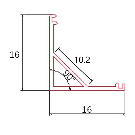 PERFIL DE ALUMINIO 2M SUPERFICIE ESQUINA 16x16mm PARA TIRAS LED + DIFUSOR