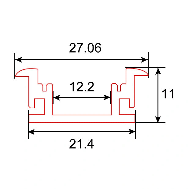 PERFIL DE ALUMINIO 2M ENCASTRAR EN SUELO RESISTENTE AL AGUA 11x21,4mm PARA TIRAS LED + DIFUSOR
